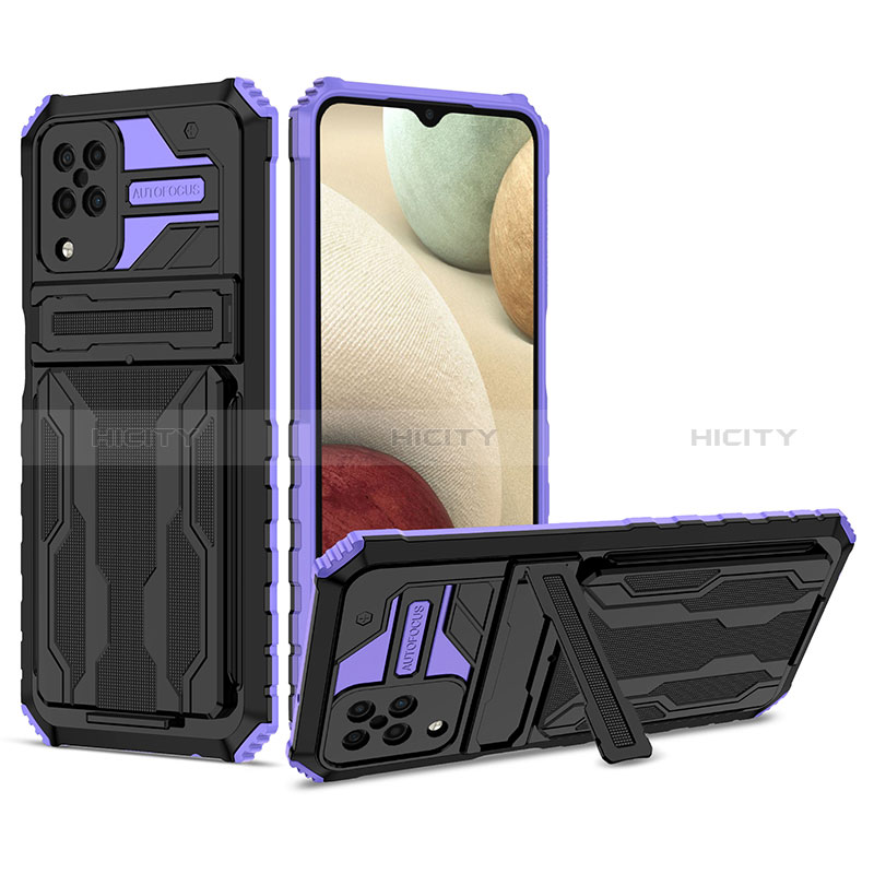 Silikon Hülle Handyhülle und Kunststoff Schutzhülle Hartschalen Tasche mit Ständer YF1 für Samsung Galaxy A12 Nacho Violett