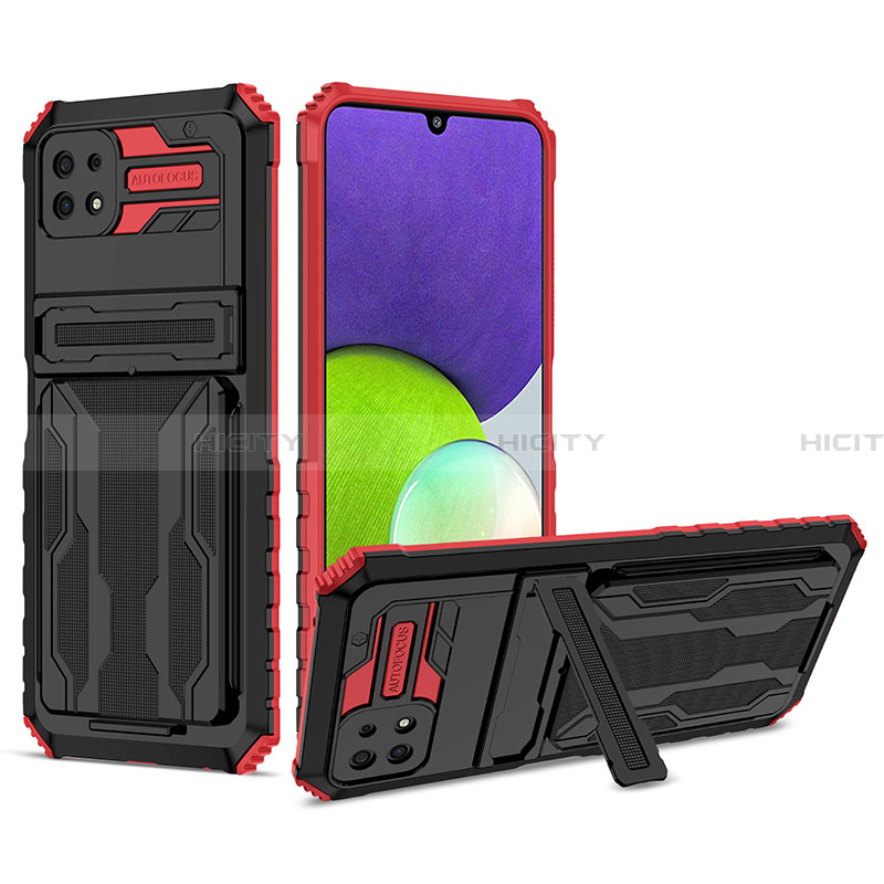 Silikon Hülle Handyhülle und Kunststoff Schutzhülle Hartschalen Tasche mit Ständer YF1 für Samsung Galaxy A22 5G Rot Plus