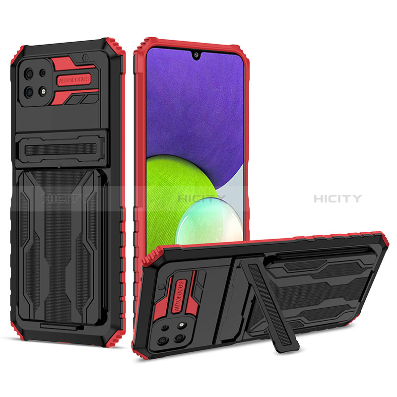 Silikon Hülle Handyhülle und Kunststoff Schutzhülle Hartschalen Tasche mit Ständer YF1 für Samsung Galaxy A22s 5G Rot Plus