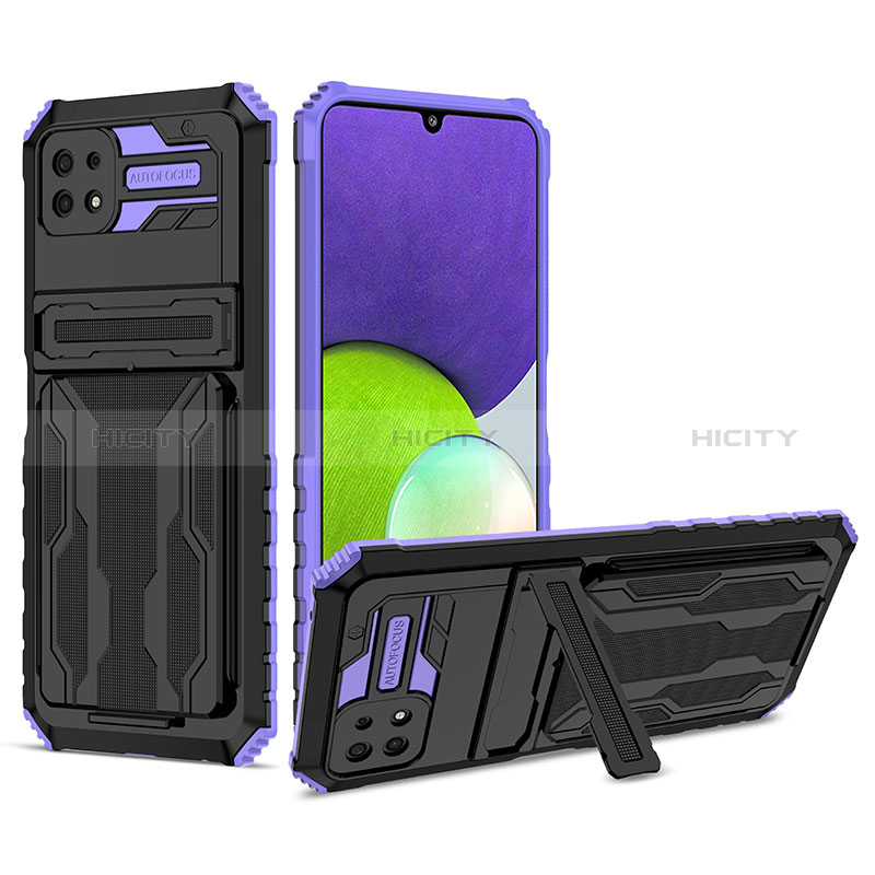 Silikon Hülle Handyhülle und Kunststoff Schutzhülle Hartschalen Tasche mit Ständer YF1 für Samsung Galaxy A22s 5G Violett