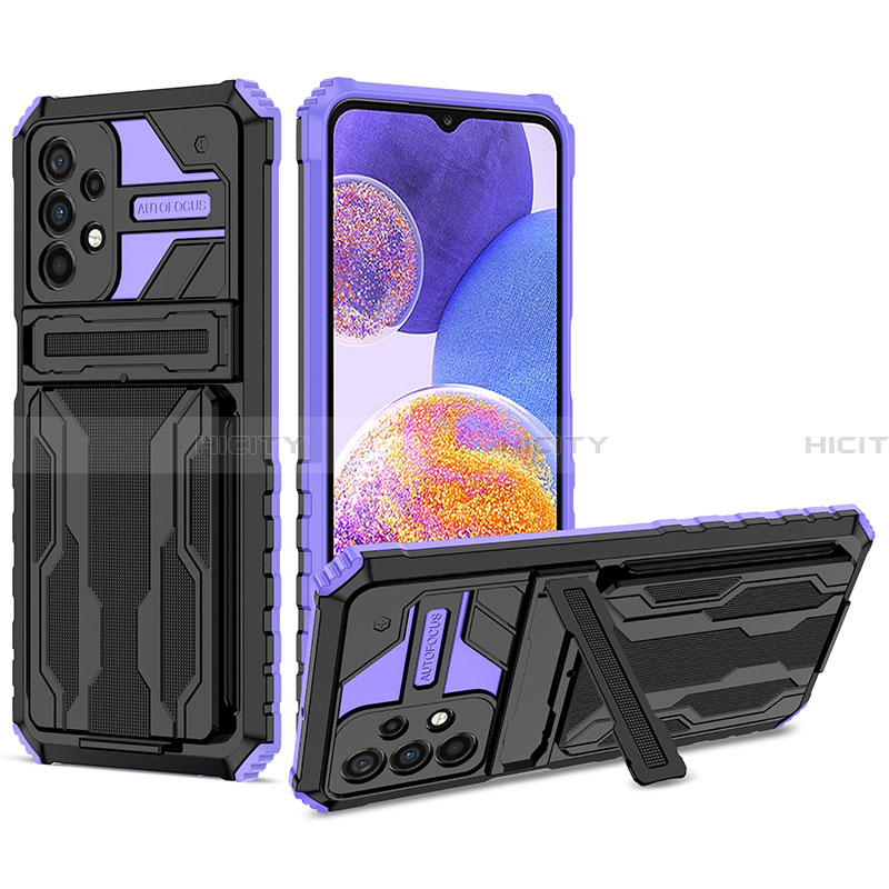 Silikon Hülle Handyhülle und Kunststoff Schutzhülle Hartschalen Tasche mit Ständer YF1 für Samsung Galaxy A23 4G Violett