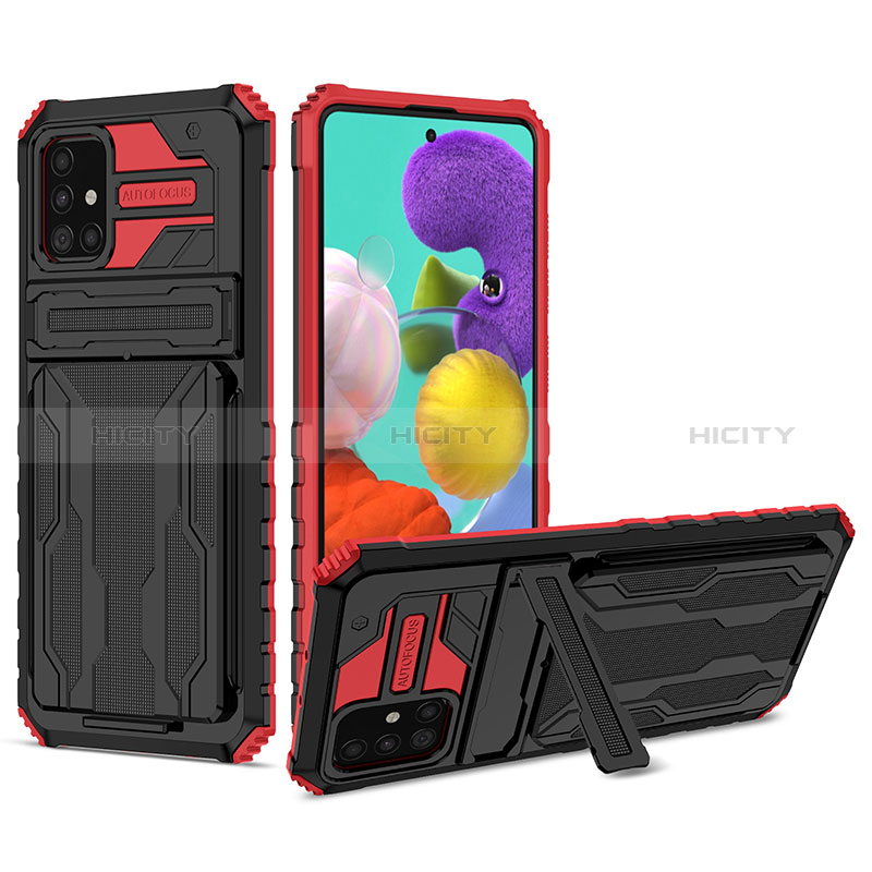 Silikon Hülle Handyhülle und Kunststoff Schutzhülle Hartschalen Tasche mit Ständer YF1 für Samsung Galaxy A31 groß