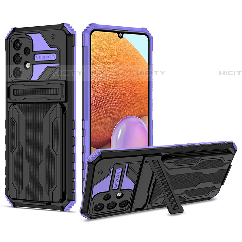 Silikon Hülle Handyhülle und Kunststoff Schutzhülle Hartschalen Tasche mit Ständer YF1 für Samsung Galaxy A32 5G