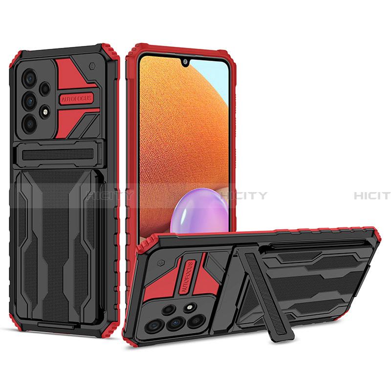 Silikon Hülle Handyhülle und Kunststoff Schutzhülle Hartschalen Tasche mit Ständer YF1 für Samsung Galaxy A33 5G Rot Plus