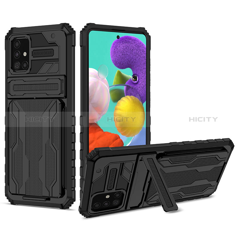 Silikon Hülle Handyhülle und Kunststoff Schutzhülle Hartschalen Tasche mit Ständer YF1 für Samsung Galaxy A51 4G