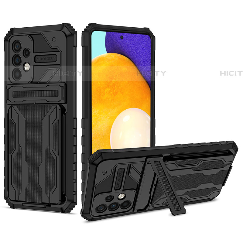 Silikon Hülle Handyhülle und Kunststoff Schutzhülle Hartschalen Tasche mit Ständer YF1 für Samsung Galaxy A52 4G groß