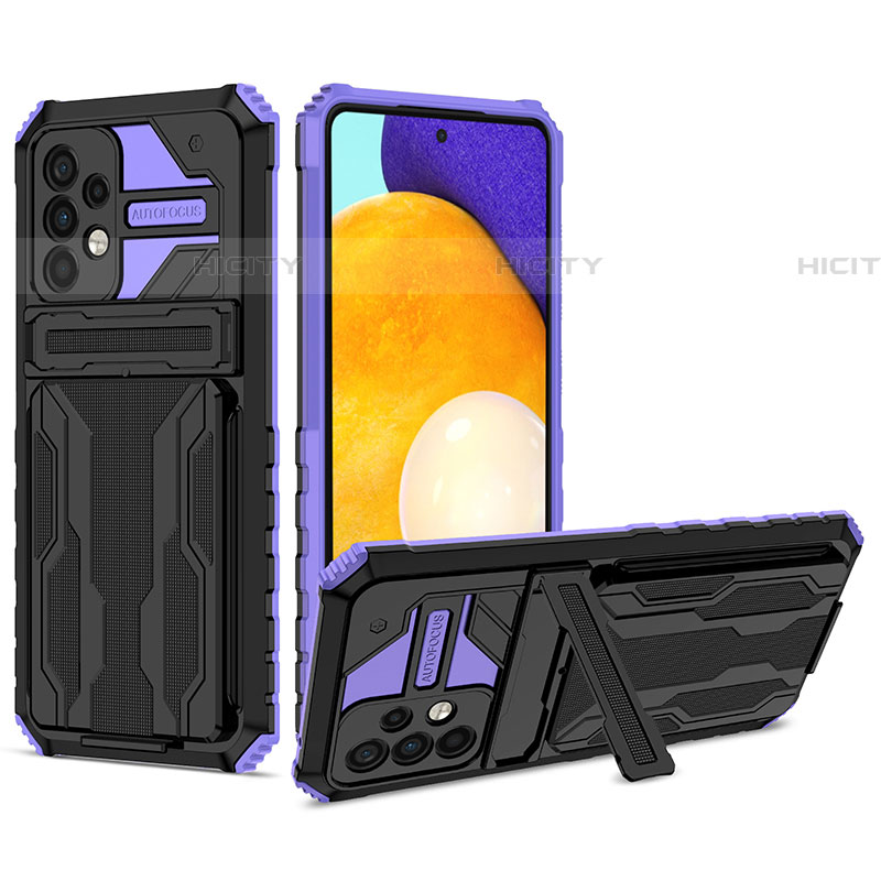 Silikon Hülle Handyhülle und Kunststoff Schutzhülle Hartschalen Tasche mit Ständer YF1 für Samsung Galaxy A52 4G Violett