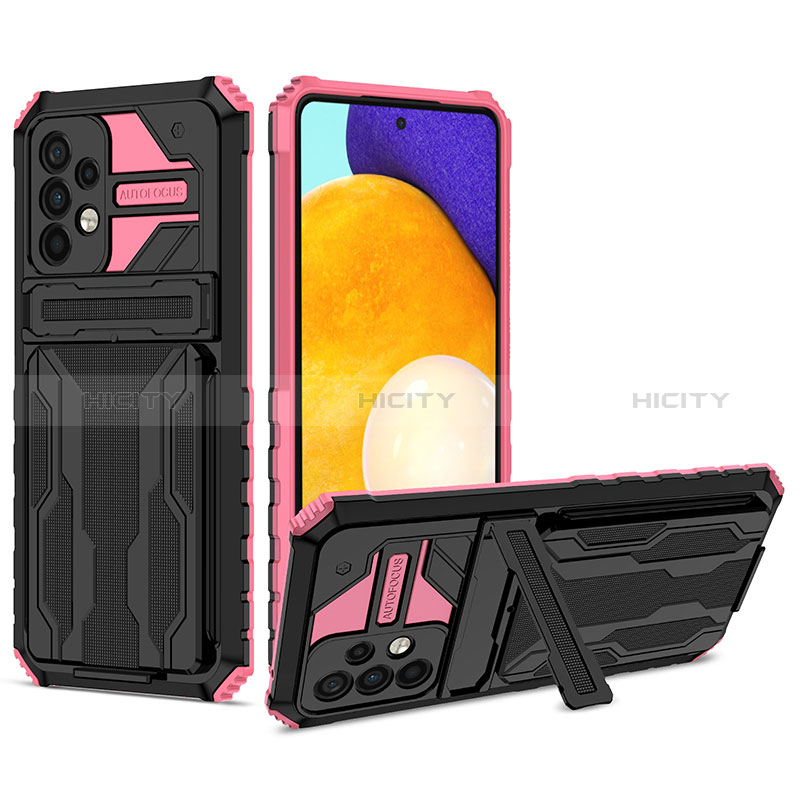 Silikon Hülle Handyhülle und Kunststoff Schutzhülle Hartschalen Tasche mit Ständer YF1 für Samsung Galaxy A52s 5G Rosa Plus