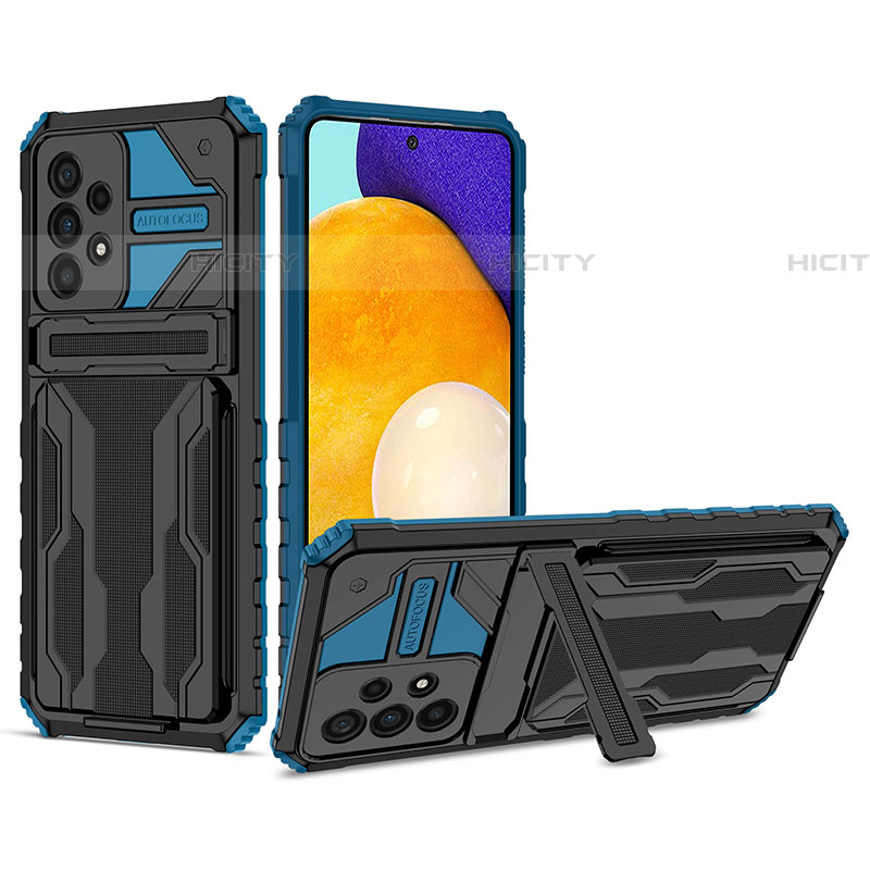 Silikon Hülle Handyhülle und Kunststoff Schutzhülle Hartschalen Tasche mit Ständer YF1 für Samsung Galaxy A53 5G Blau Plus