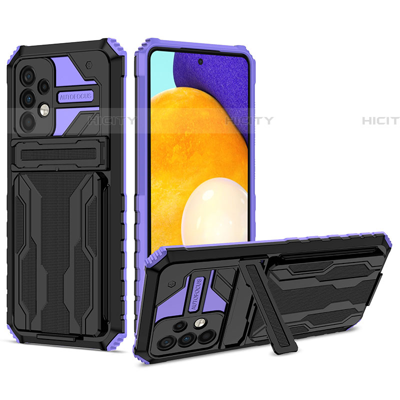 Silikon Hülle Handyhülle und Kunststoff Schutzhülle Hartschalen Tasche mit Ständer YF1 für Samsung Galaxy A72 4G groß