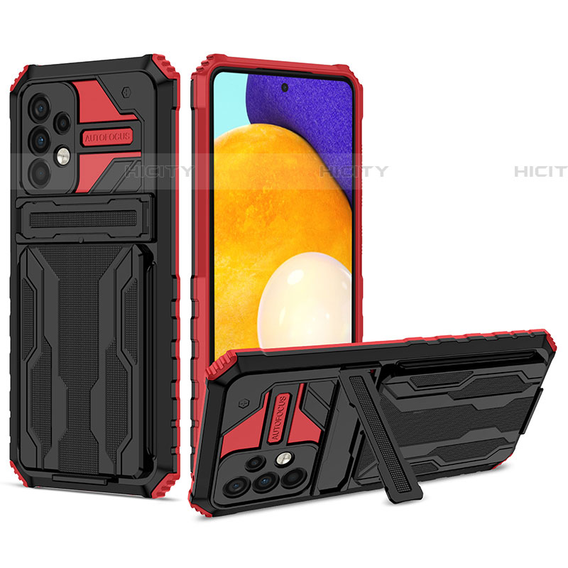 Silikon Hülle Handyhülle und Kunststoff Schutzhülle Hartschalen Tasche mit Ständer YF1 für Samsung Galaxy A72 4G Rot