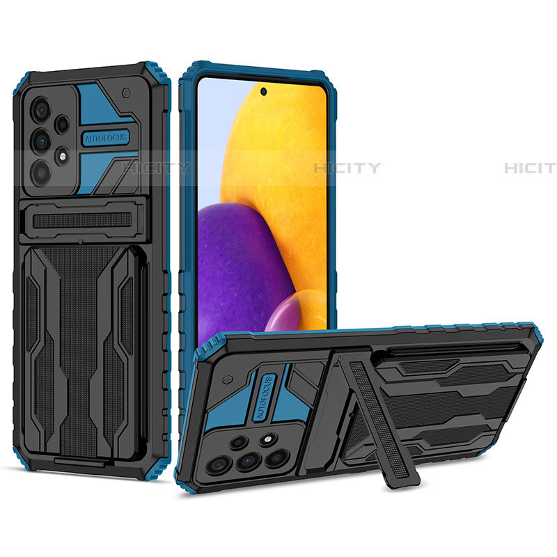 Silikon Hülle Handyhülle und Kunststoff Schutzhülle Hartschalen Tasche mit Ständer YF1 für Samsung Galaxy A73 5G Blau Plus