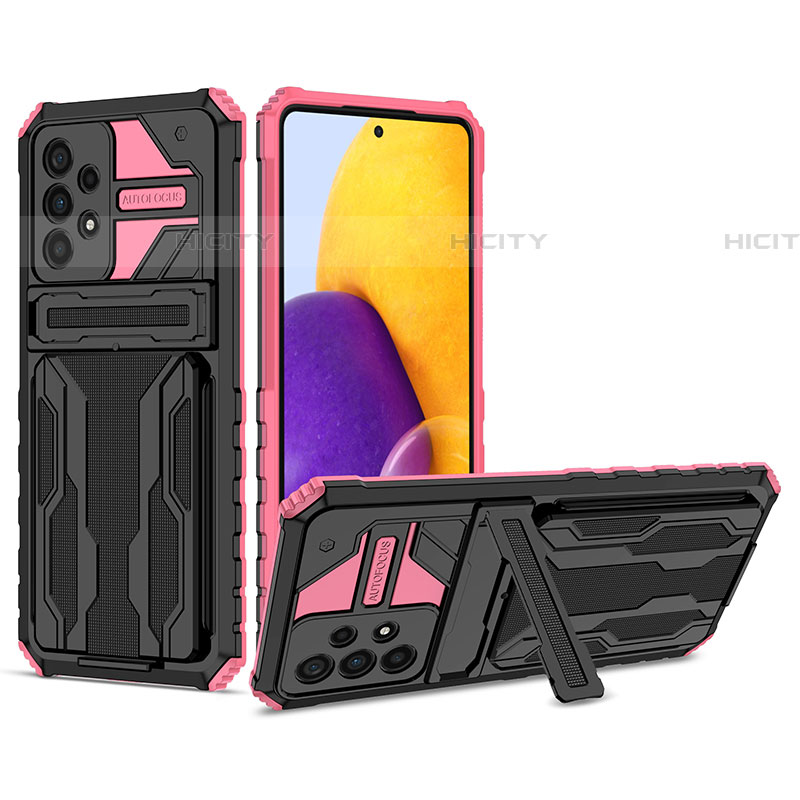 Silikon Hülle Handyhülle und Kunststoff Schutzhülle Hartschalen Tasche mit Ständer YF1 für Samsung Galaxy A73 5G Rosa