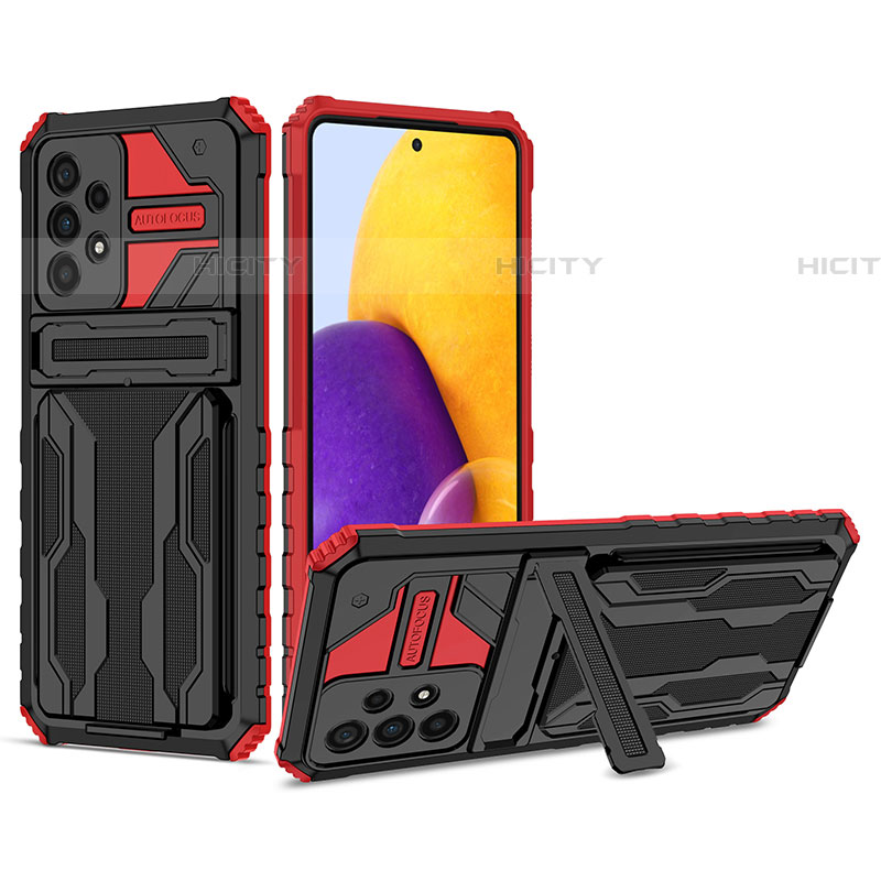 Silikon Hülle Handyhülle und Kunststoff Schutzhülle Hartschalen Tasche mit Ständer YF1 für Samsung Galaxy A73 5G Rot