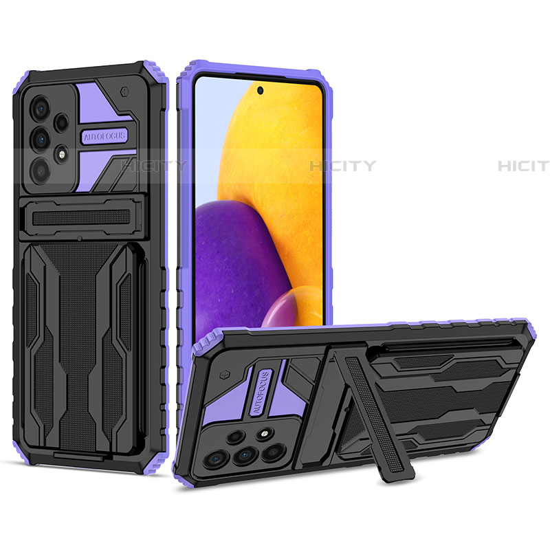 Silikon Hülle Handyhülle und Kunststoff Schutzhülle Hartschalen Tasche mit Ständer YF1 für Samsung Galaxy A73 5G Violett