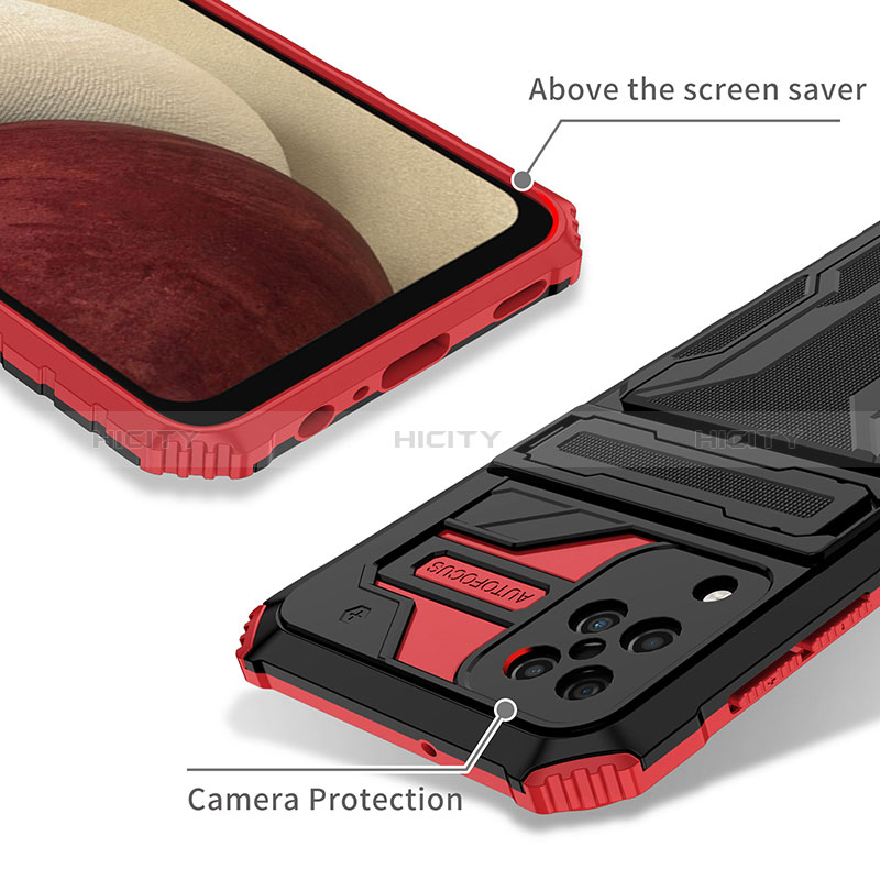 Silikon Hülle Handyhülle und Kunststoff Schutzhülle Hartschalen Tasche mit Ständer YF1 für Samsung Galaxy F12