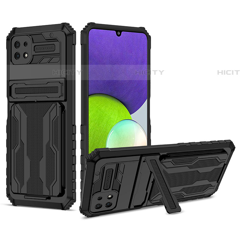 Silikon Hülle Handyhülle und Kunststoff Schutzhülle Hartschalen Tasche mit Ständer YF1 für Samsung Galaxy F42 5G Schwarz Plus
