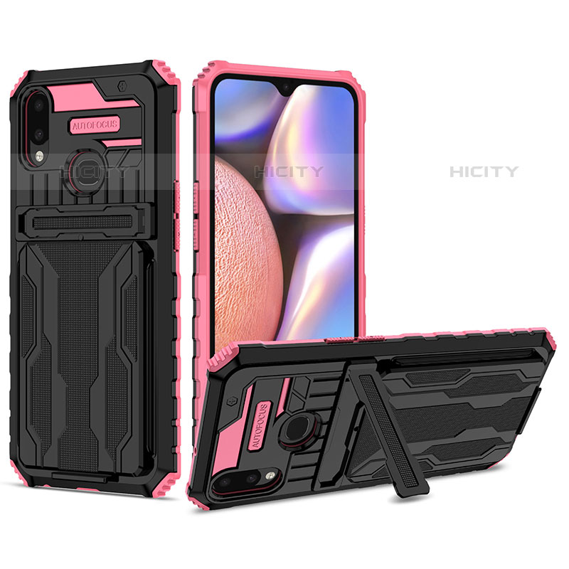 Silikon Hülle Handyhülle und Kunststoff Schutzhülle Hartschalen Tasche mit Ständer YF1 für Samsung Galaxy M01s