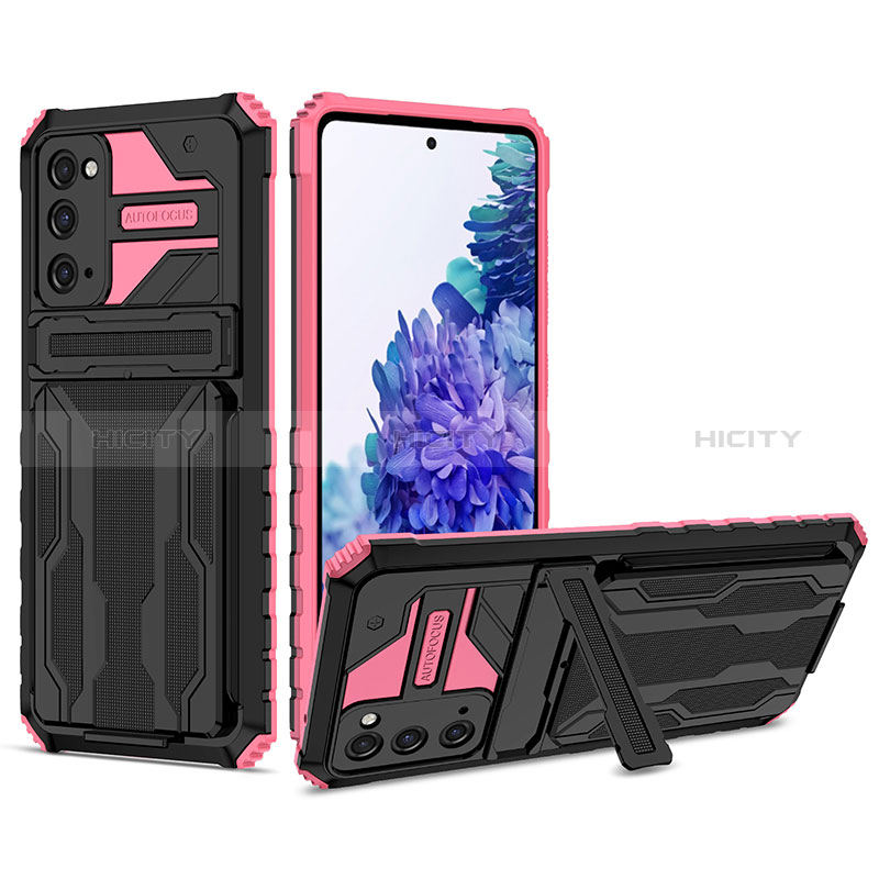 Silikon Hülle Handyhülle und Kunststoff Schutzhülle Hartschalen Tasche mit Ständer YF1 für Samsung Galaxy S20 FE (2022) 5G Pink Plus