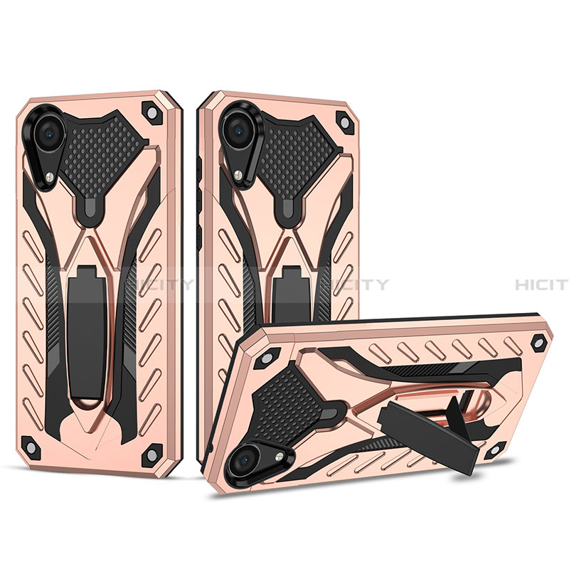 Silikon Hülle Handyhülle und Kunststoff Schutzhülle Hartschalen Tasche mit Ständer YF2 für Samsung Galaxy A03 Core Rosegold