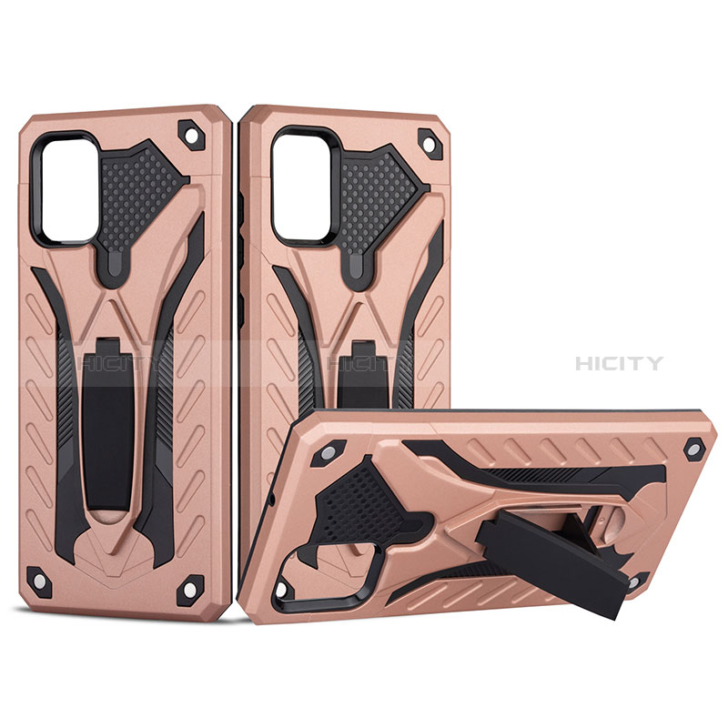 Silikon Hülle Handyhülle und Kunststoff Schutzhülle Hartschalen Tasche mit Ständer YF2 für Samsung Galaxy A51 4G Rosegold