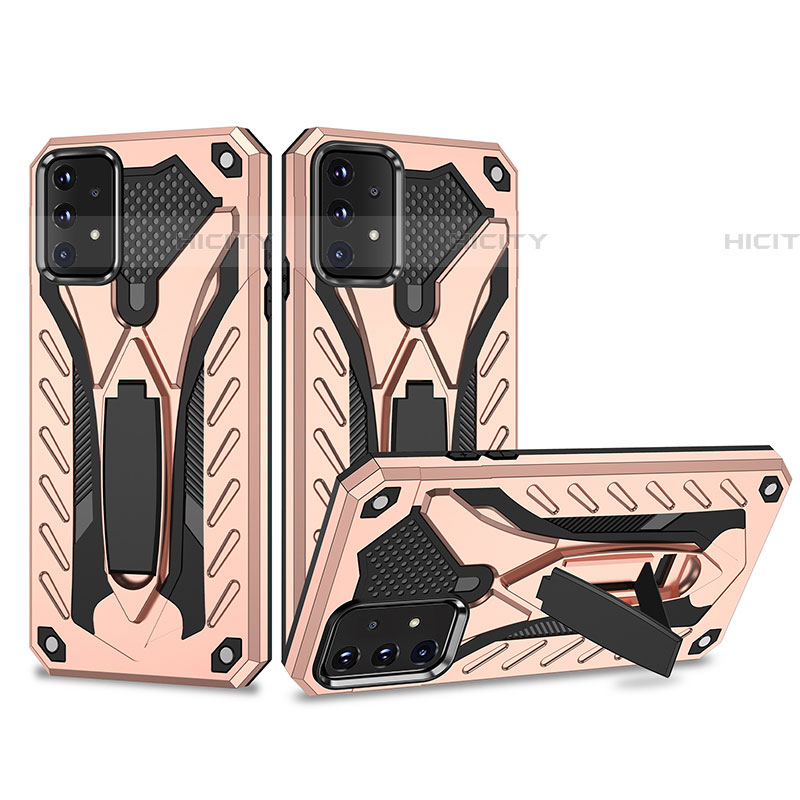 Silikon Hülle Handyhülle und Kunststoff Schutzhülle Hartschalen Tasche mit Ständer YF2 für Samsung Galaxy A52 5G Rosegold