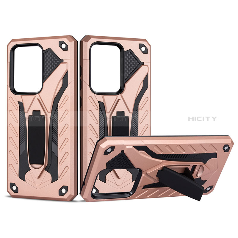 Silikon Hülle Handyhülle und Kunststoff Schutzhülle Hartschalen Tasche mit Ständer YF2 für Samsung Galaxy S20 Ultra Rosegold