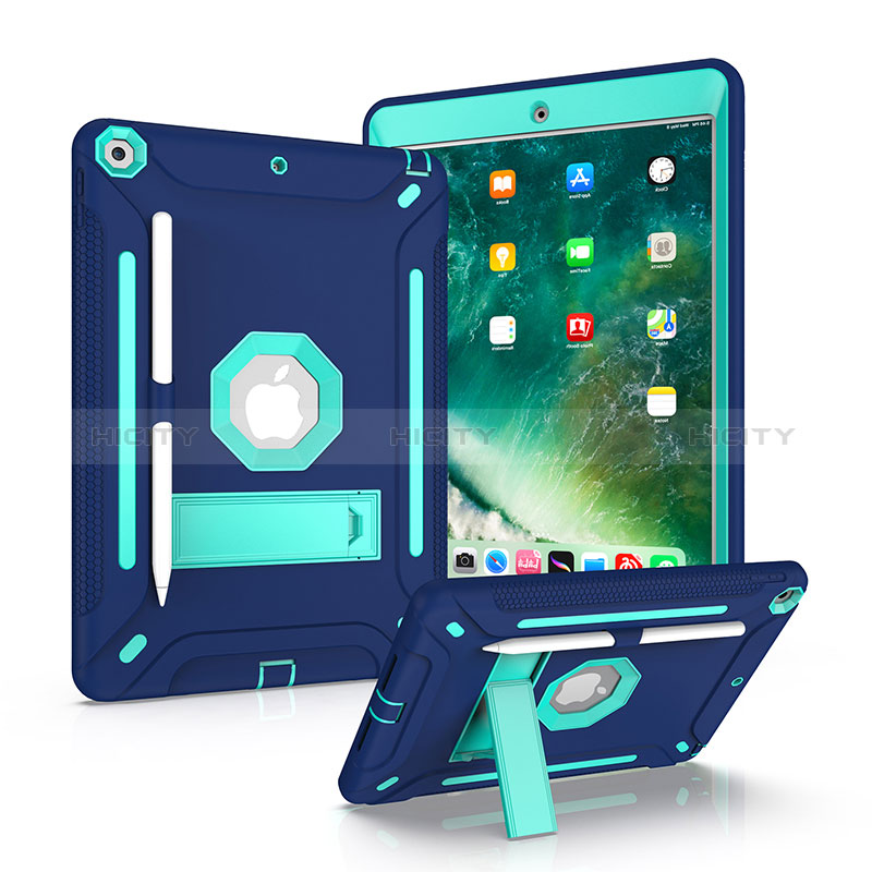 Silikon Hülle Handyhülle und Kunststoff Schutzhülle Hartschalen Tasche mit Ständer YJ1 für Apple iPad 10.2 (2019) Blau Plus