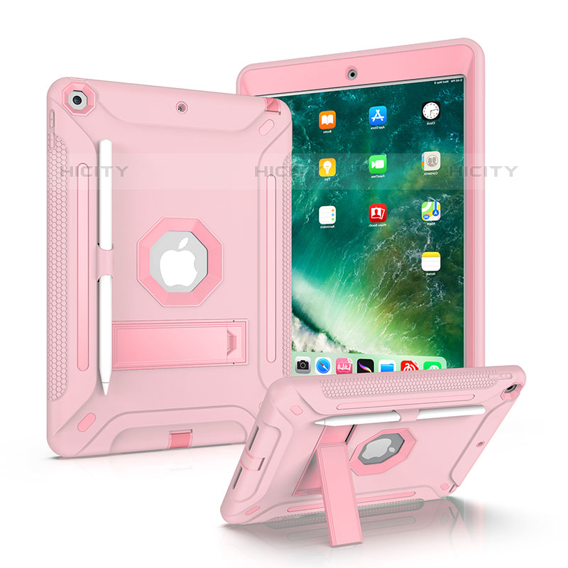 Silikon Hülle Handyhülle und Kunststoff Schutzhülle Hartschalen Tasche mit Ständer YJ1 für Apple iPad 10.2 (2020) Rosa