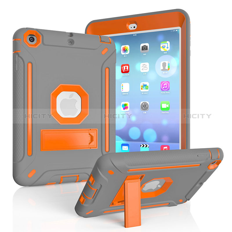 Silikon Hülle Handyhülle und Kunststoff Schutzhülle Hartschalen Tasche mit Ständer YJ1 für Apple iPad Mini Orange