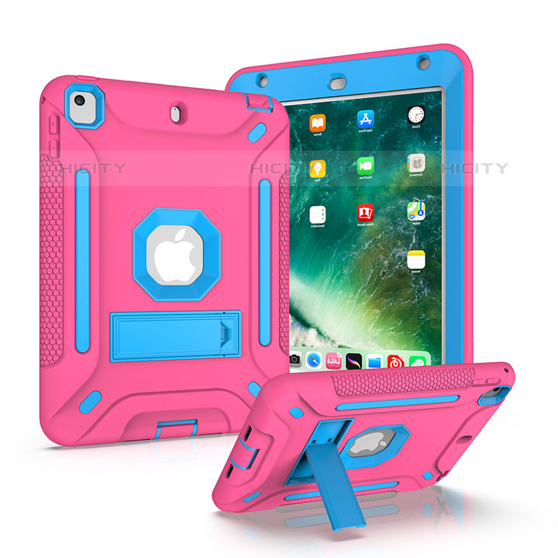 Silikon Hülle Handyhülle und Kunststoff Schutzhülle Hartschalen Tasche mit Ständer YJ2 für Apple iPad Mini 4 Pink Plus