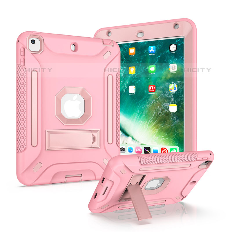 Silikon Hülle Handyhülle und Kunststoff Schutzhülle Hartschalen Tasche mit Ständer YJ2 für Apple iPad Mini 5 (2019) Rosa