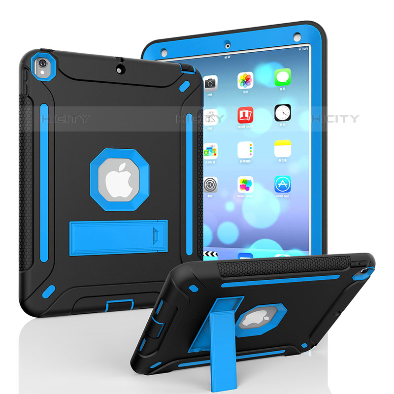 Silikon Hülle Handyhülle und Kunststoff Schutzhülle Hartschalen Tasche mit Ständer YJ2 für Apple iPad Pro 10.5 Blau und Schwarz