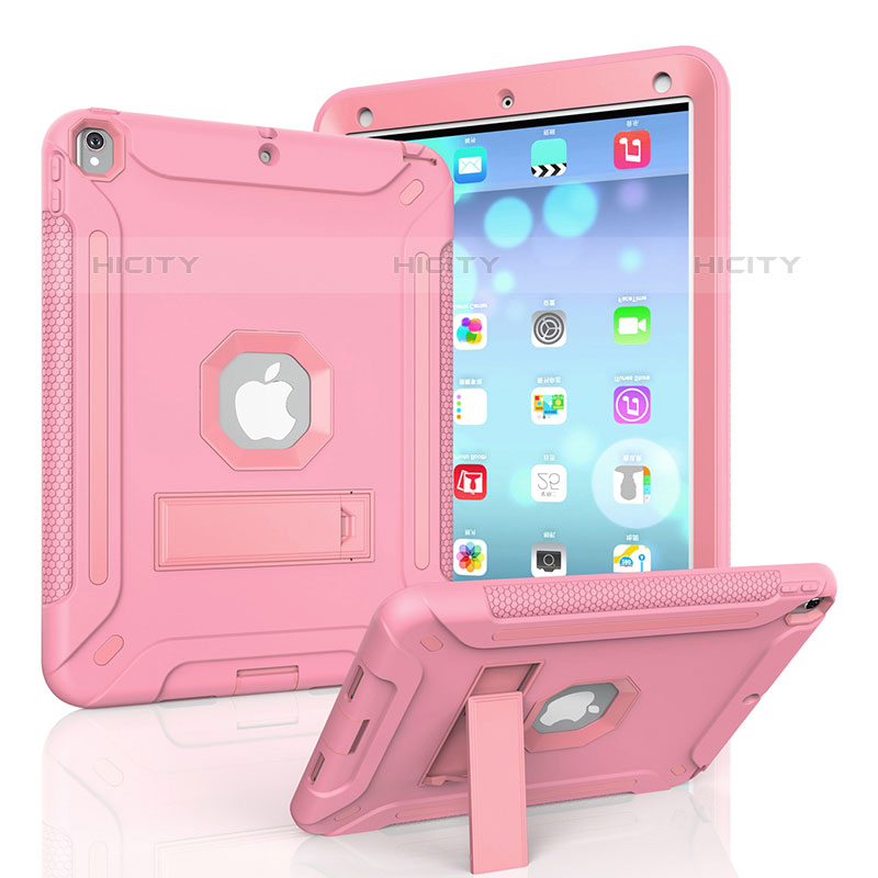 Silikon Hülle Handyhülle und Kunststoff Schutzhülle Hartschalen Tasche mit Ständer YJ2 für Apple iPad Pro 10.5 Rosa Plus