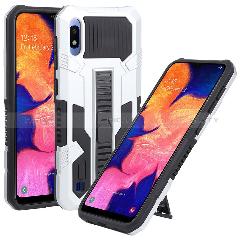 Silikon Hülle Handyhülle und Kunststoff Schutzhülle Hartschalen Tasche mit Ständer ZJ1 für Samsung Galaxy A10 Weiß Plus