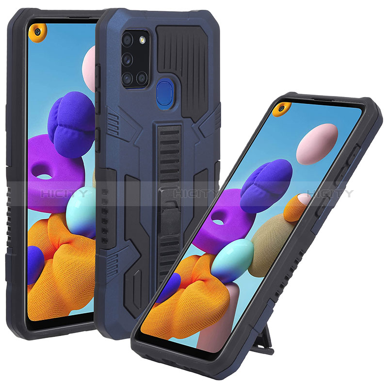 Silikon Hülle Handyhülle und Kunststoff Schutzhülle Hartschalen Tasche mit Ständer ZJ1 für Samsung Galaxy A21s