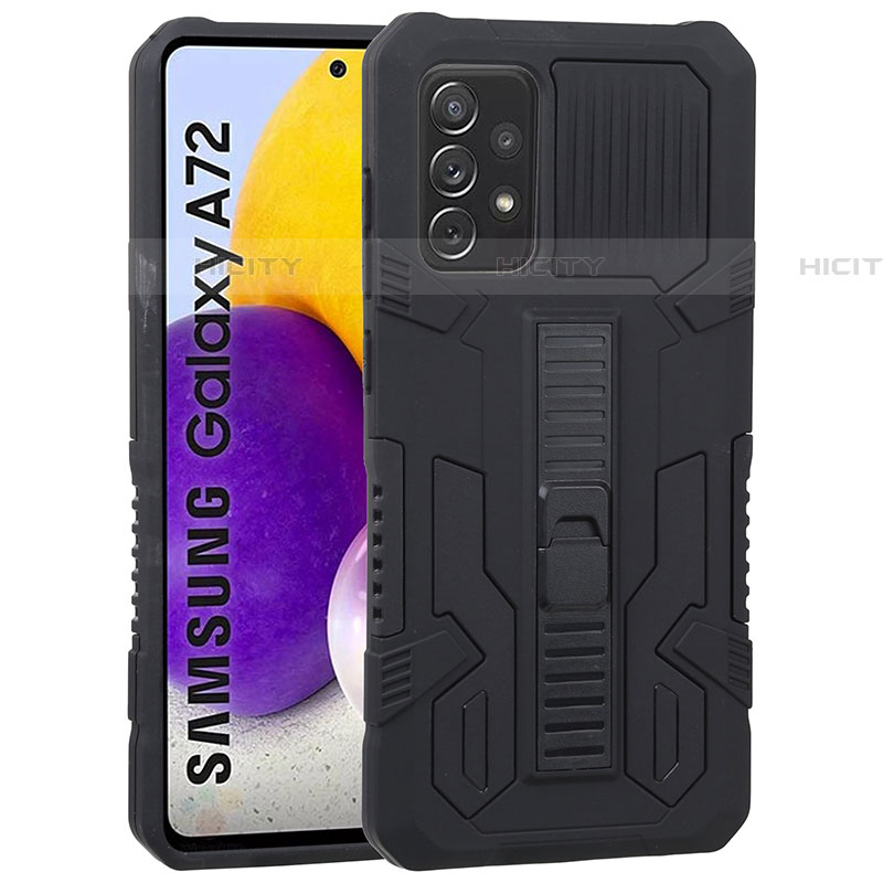 Silikon Hülle Handyhülle und Kunststoff Schutzhülle Hartschalen Tasche mit Ständer ZJ1 für Samsung Galaxy A72 5G Schwarz