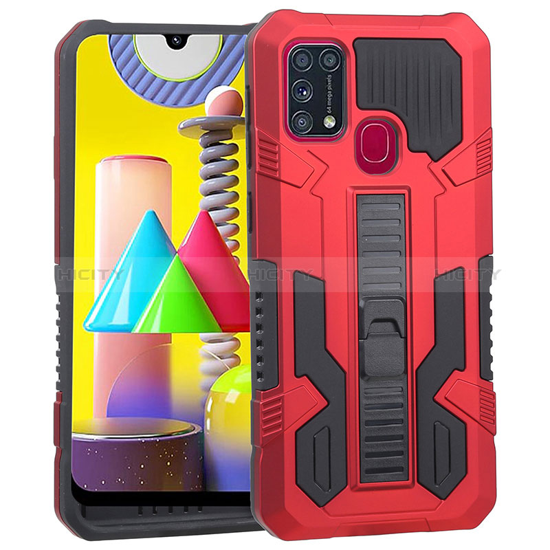 Silikon Hülle Handyhülle und Kunststoff Schutzhülle Hartschalen Tasche mit Ständer ZJ1 für Samsung Galaxy M31 Prime Edition Rot Plus