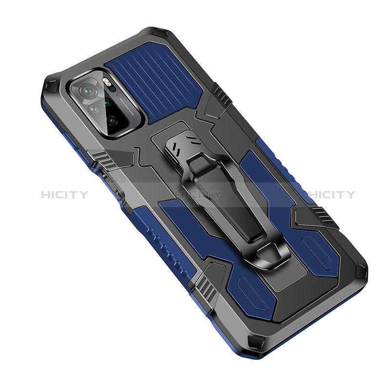 Silikon Hülle Handyhülle und Kunststoff Schutzhülle Hartschalen Tasche mit Ständer ZJ2 für Xiaomi Redmi Note 10 4G Blau
