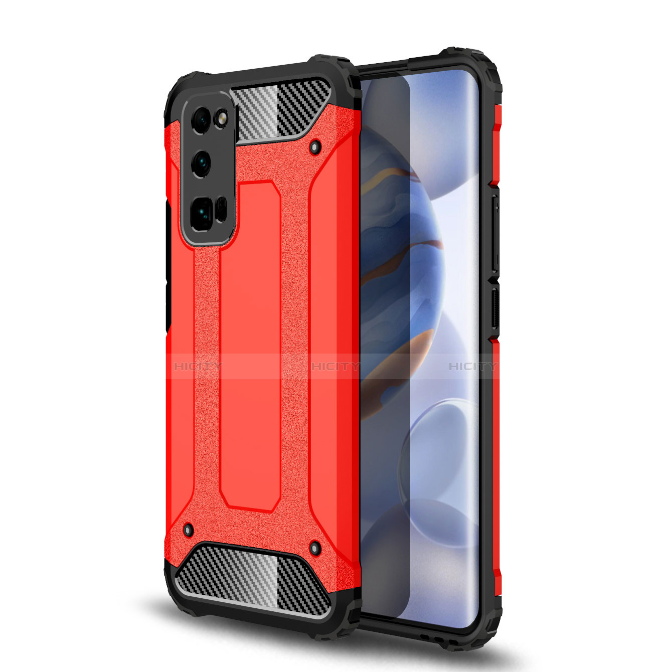 Silikon Hülle Handyhülle und Kunststoff Schutzhülle Hartschalen Tasche U01 für Huawei Honor 30 Pro Rot Plus