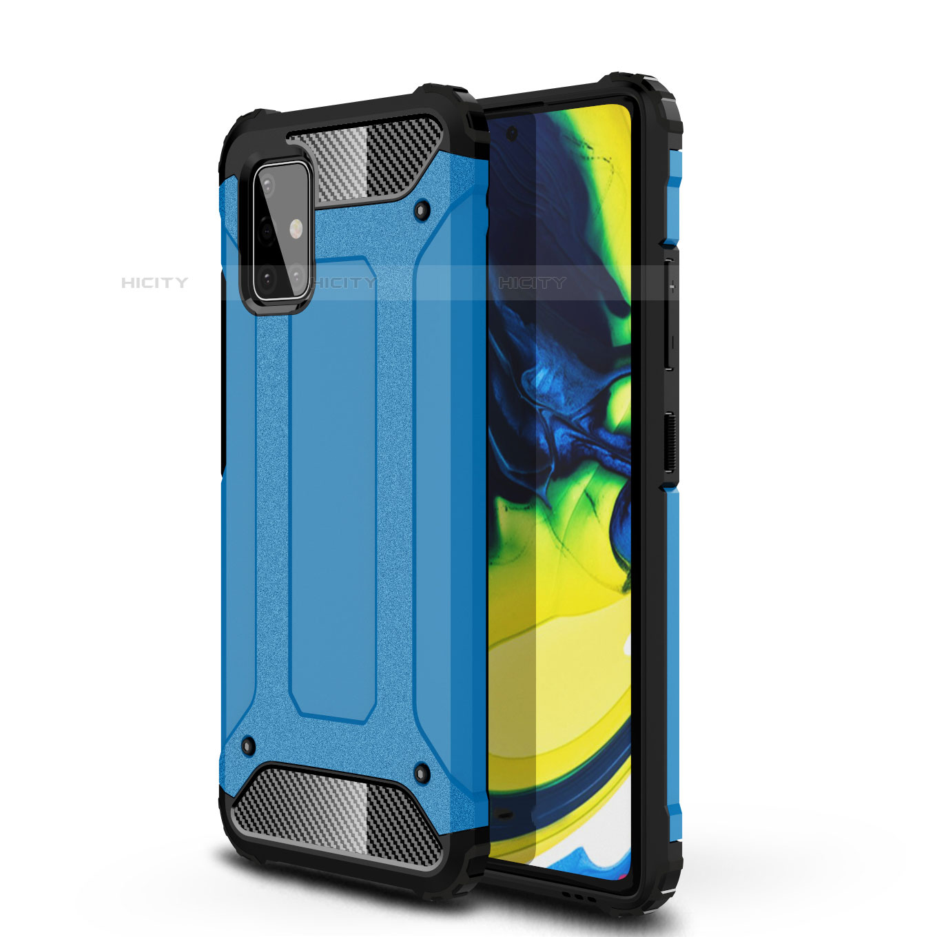 Silikon Hülle Handyhülle und Kunststoff Schutzhülle Hartschalen Tasche U01 für Samsung Galaxy A71 5G Hellblau Plus