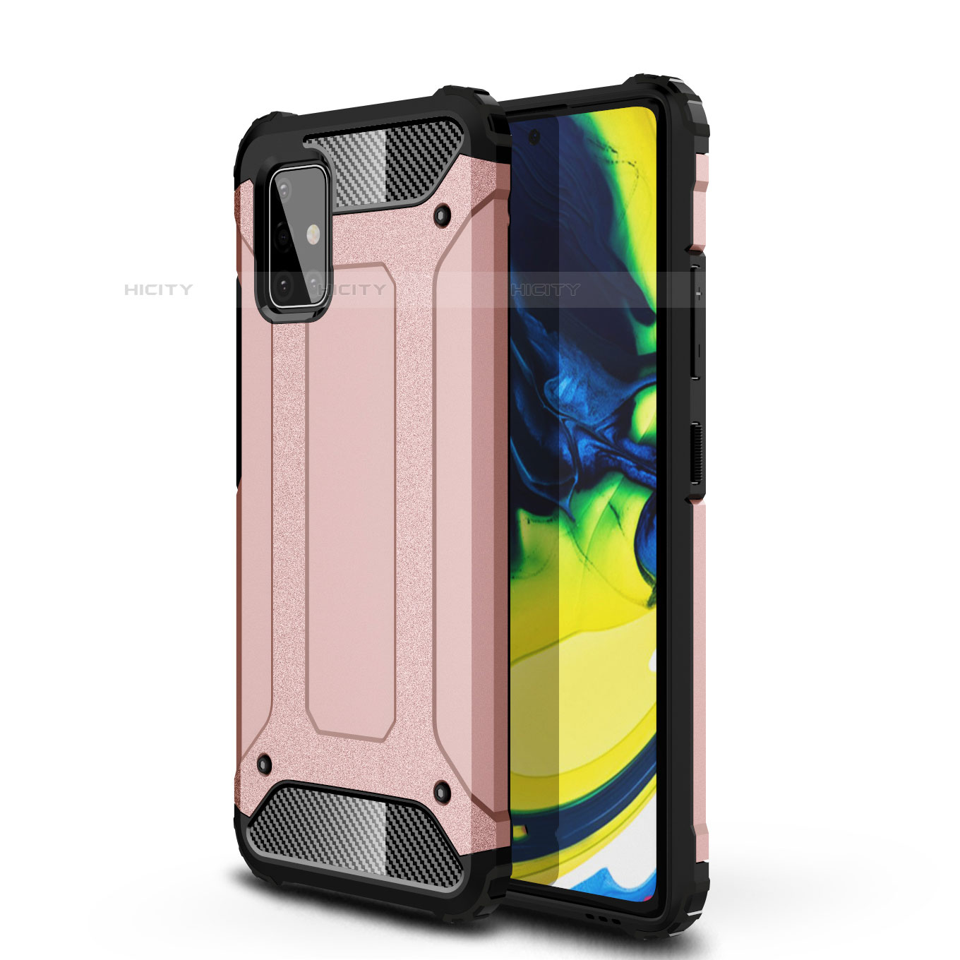 Silikon Hülle Handyhülle und Kunststoff Schutzhülle Hartschalen Tasche U01 für Samsung Galaxy A71 5G Rosegold Plus