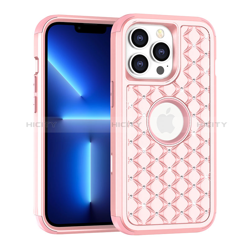 Silikon Hülle Handyhülle und Kunststoff Schutzhülle Hartschalen Tasche Vorder und Rückseite 360 Grad Ganzkörper Bling-Bling für Apple iPhone 13 Pro Rosegold