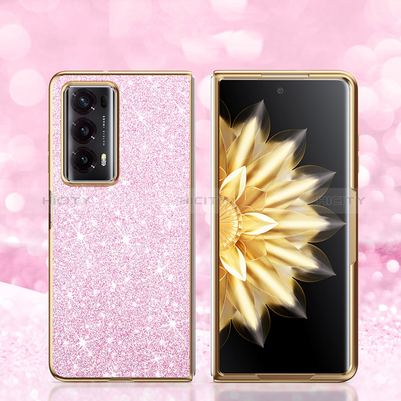 Silikon Hülle Handyhülle und Kunststoff Schutzhülle Hartschalen Tasche Vorder und Rückseite 360 Grad Ganzkörper Bling-Bling für Huawei Honor Magic V2 Ultimate 5G Rosegold Plus