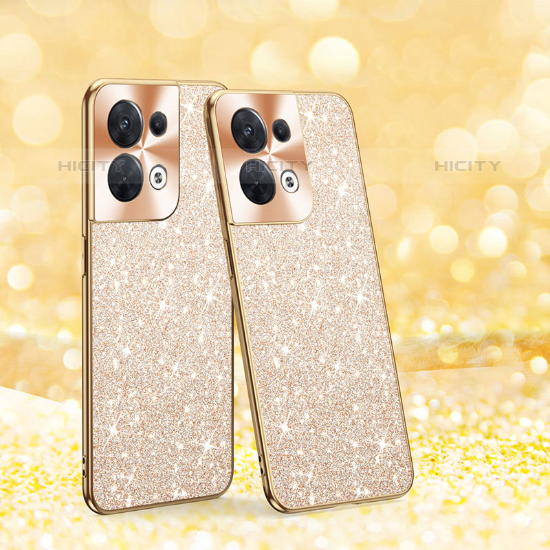 Silikon Hülle Handyhülle und Kunststoff Schutzhülle Hartschalen Tasche Vorder und Rückseite 360 Grad Ganzkörper Bling-Bling für Oppo Reno9 Pro 5G Gold