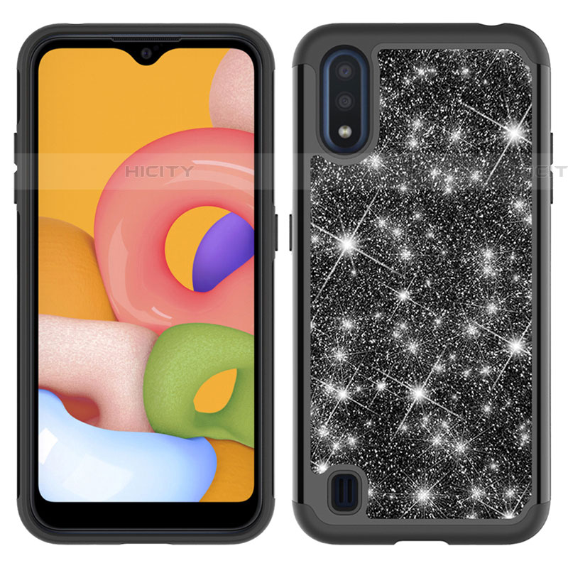 Silikon Hülle Handyhülle und Kunststoff Schutzhülle Hartschalen Tasche Vorder und Rückseite 360 Grad Ganzkörper Bling-Bling für Samsung Galaxy A01 SM-A015