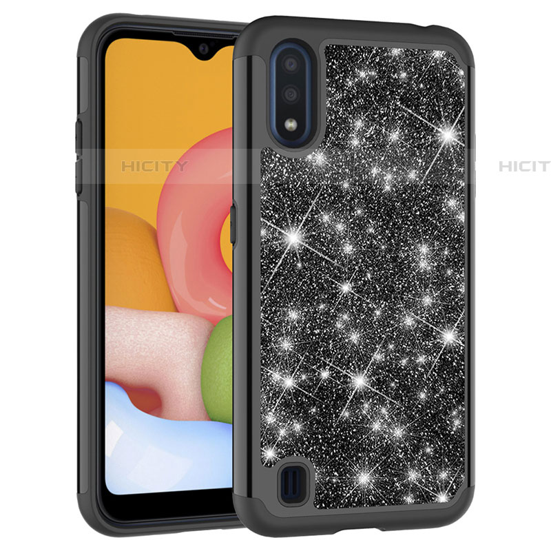 Silikon Hülle Handyhülle und Kunststoff Schutzhülle Hartschalen Tasche Vorder und Rückseite 360 Grad Ganzkörper Bling-Bling für Samsung Galaxy A01 SM-A015