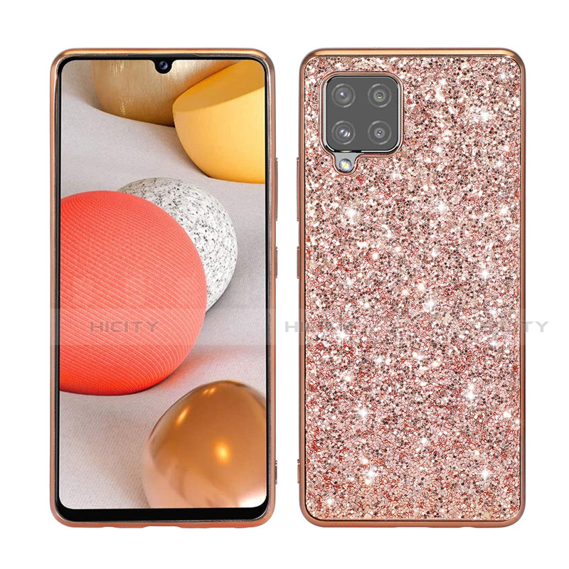 Silikon Hülle Handyhülle und Kunststoff Schutzhülle Hartschalen Tasche Vorder und Rückseite 360 Grad Ganzkörper Bling-Bling für Samsung Galaxy A42 5G Rosegold