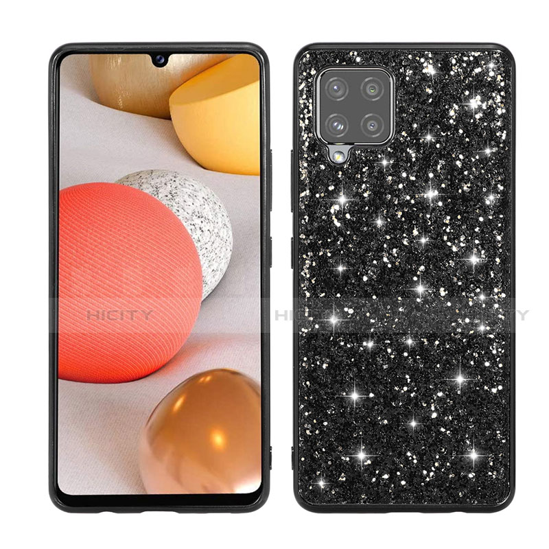 Silikon Hülle Handyhülle und Kunststoff Schutzhülle Hartschalen Tasche Vorder und Rückseite 360 Grad Ganzkörper Bling-Bling für Samsung Galaxy A42 5G Schwarz