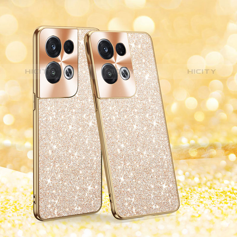 Silikon Hülle Handyhülle und Kunststoff Schutzhülle Hartschalen Tasche Vorder und Rückseite 360 Grad Ganzkörper Bling-Bling GS1 für Oppo Reno8 Pro 5G Gold